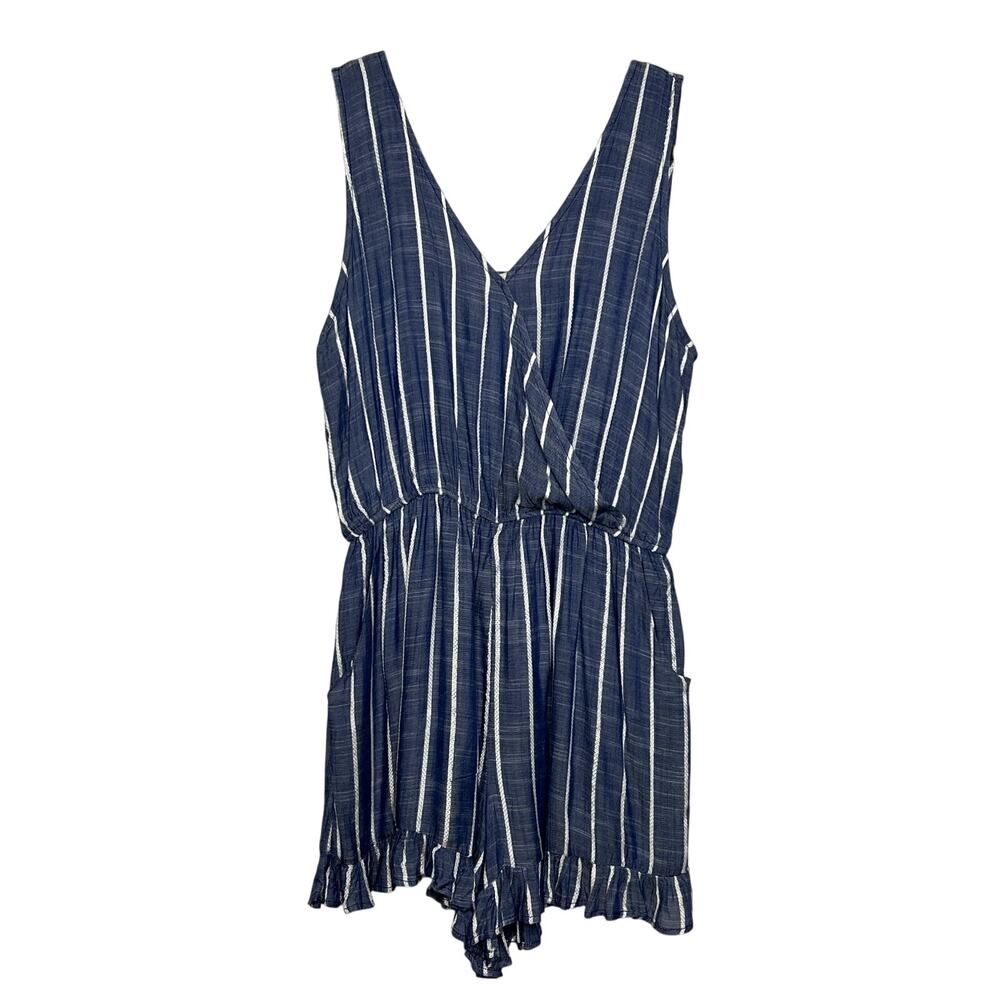 Kori America Navy Blue Stripe Shorts Romper Size Large